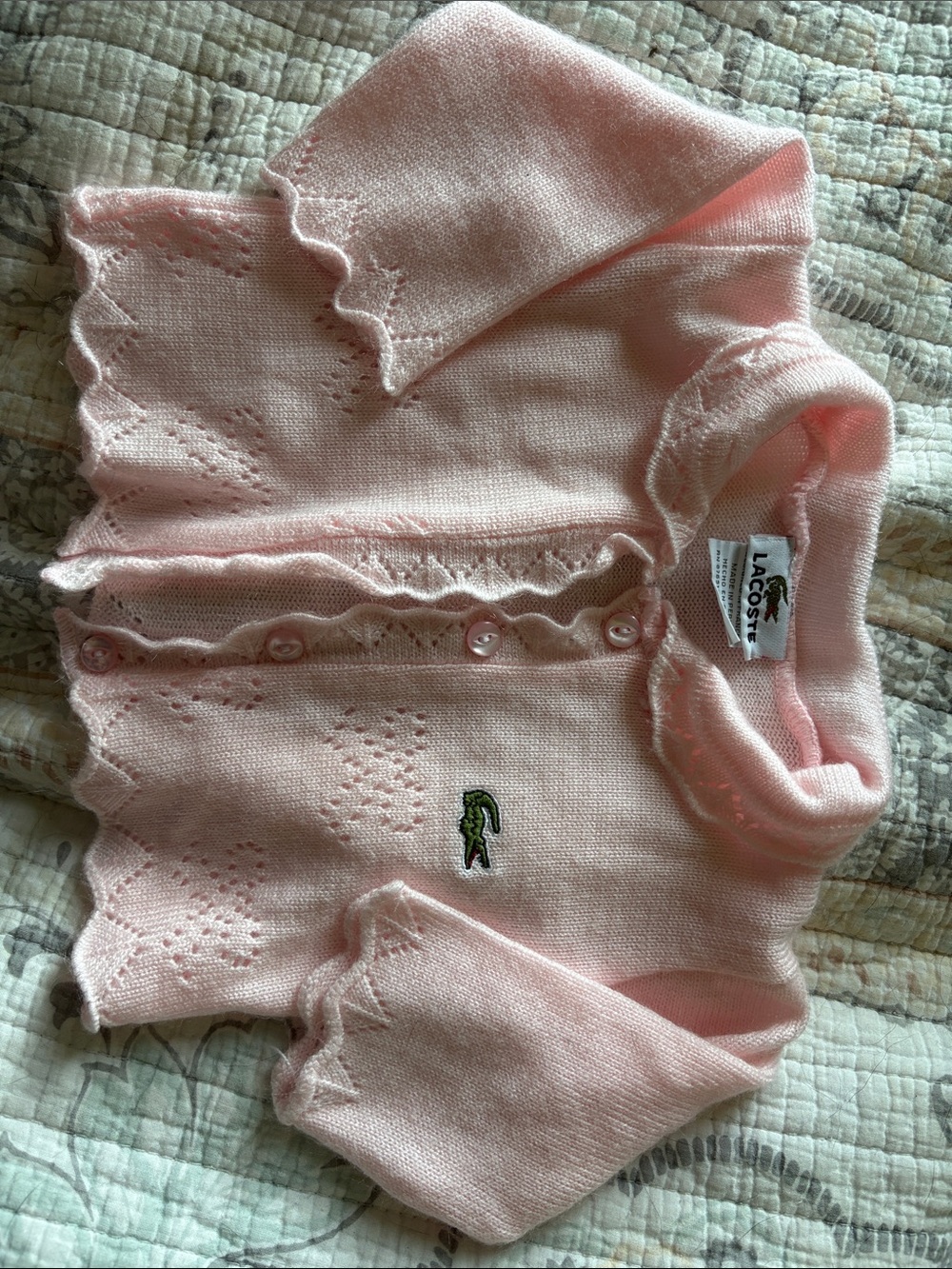 Lacoste Pink Knit Baby Cardigan with Crocodile Logo